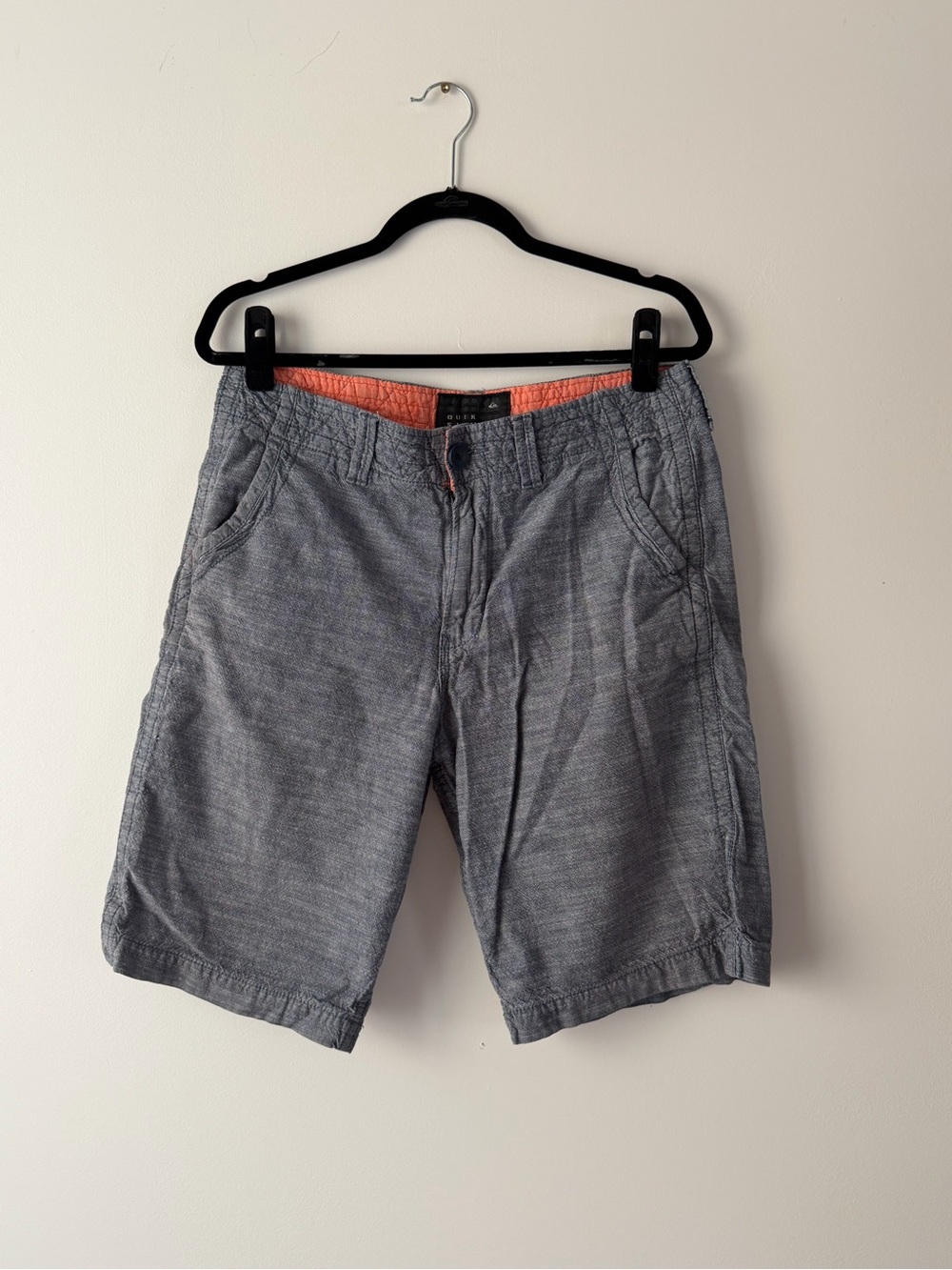 Men's Gray Flat-Front Shorts with Orange-Trim Waistband
